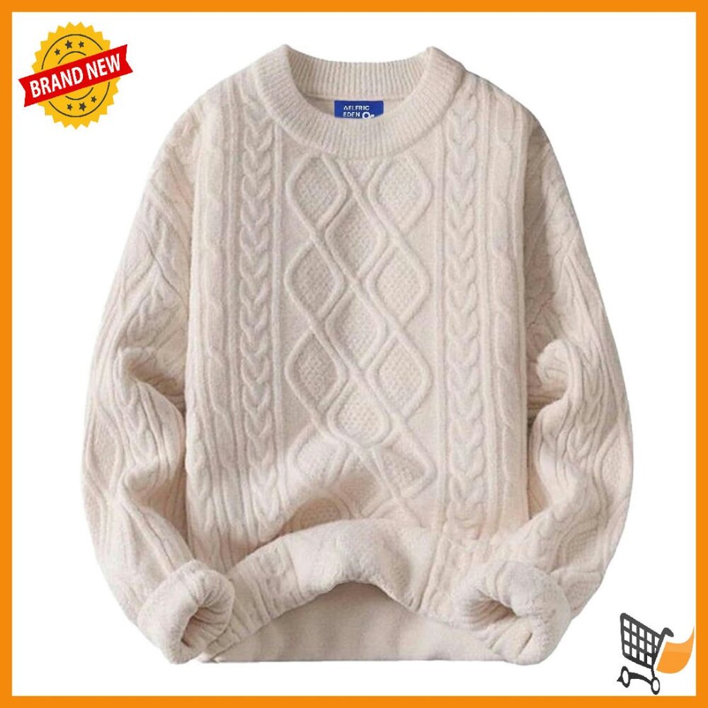 Oversized Cable Knit Sweater Heavy Crewneck Pullover Long Sleeve